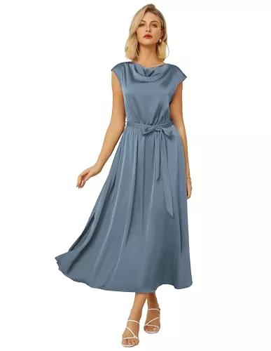 GRACE KARIN Cocktail GRACE KARIN Elegantes Damenkleid mit Schalkragen Schmetterlingsärmeln Glatter Sommerstoff für Einen Schicken Abend