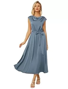 GRACE KARIN Cocktail GRACE KARIN Elegantes Damenkleid mit Schalkragen Schmetterlingsärmeln Glatter Sommerstoff für Einen Schicken Abend