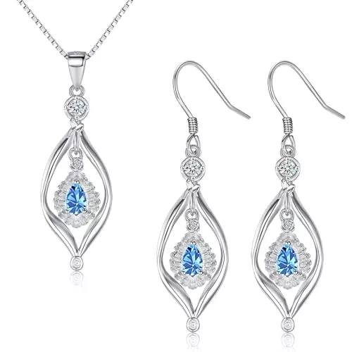 Bewenda Schmuck Bewenda Silber Schmucksets für Damen Mädchen, 925 Sterling Silber Drehen Anhänger Halskette &amp; Ohrringe Set, 2 Stück Schmucksets mit Weiß/Rosa/Blau/Lila Zirkonia, Schmuckset zum Geburtstag Valentinstag