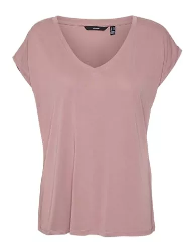 VERO MODA T-Shirts VERO MODA Damen Einfarbiges Stretch T-Shirt Basic V-Neck Top Oberteil Tief Angesetzte Schultern VMFILLI