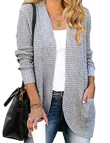 HANERDUN Strickjacken HANERDUN Damen Strickjacke Langarm Gestrickte Cardigan High Stretchy Strickcardigan Open Front Sweater Herbst Winter mit Taschen