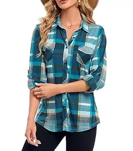 Timuspo Hemdblusen Timuspo Damen Kariertes Hemdbluse Knopfleiste Langarm Oktoberfest Bluse Karo Tunika Casual V-Ausschnitt Oberteile Flanellhemd Tops