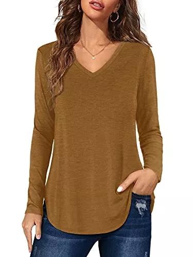 Florboom Langarmshirts Florboom Tunika Damen Langarm/Kurzarm V Ausschnitt Oberteil Shirts Basic Casual Longshirt