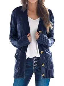 Uusollecy Strickjacken Uusollecy Damen Cardigan Langarm Strickjacke Herbst Winter Casual Strickcardigan Open Front Sweater mit Knopf S-XXL