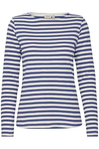 fransa Langarmshirts fransa FRMYE Damen Longsleeve Langarmshirt Basic Shirt Rundhals Streifen Slim fit