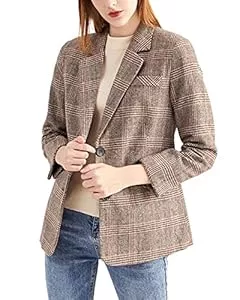 ebossy Blazer ebossy Women's Notch Lapel 2 Button Boyfriend Blazer Suit Houndstooth Plaid Jacket Coat