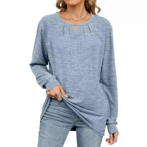 Yageshark Langarmblusen Yageshark T-Shirt Damen Langarm Oberteile Rundhals Casual Longshirt Basic Bluse Tops 2025