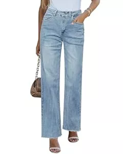 Roskiky Jeans Roskiky Straight Leg Jeans Damens High Waisted Stretchy Frayed Raw Hem Loose Denim Pants Casual Baggy Jeans Damens