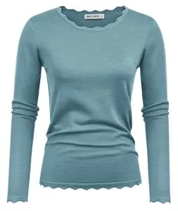 GRACE KARIN Langarmshirts GRACE KARIN Damen Langarm Pullover Casual Gestrickte Bluse-Sweater Rundhals Spitze Knitwear Elatische Herbst Winter Outfits