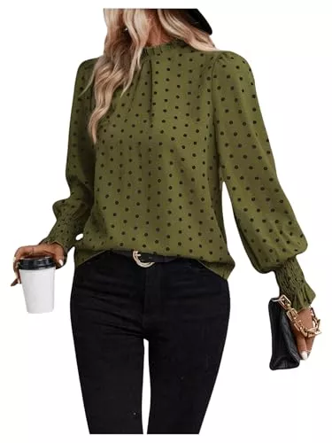 GORGLITTER Langarmblusen GORGLITTER Damen Bluse Elegant Blusetop Office Bluseshirt mit Bishop Ärmel Tunika Vintage Oberteil Blusehemd