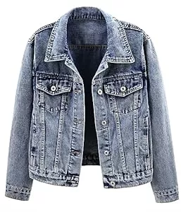 Kedera Jacken Kedera Damen Jeansjacke Knopfleiste Kragenlos Langarm gewaschene süße Jeansjacken