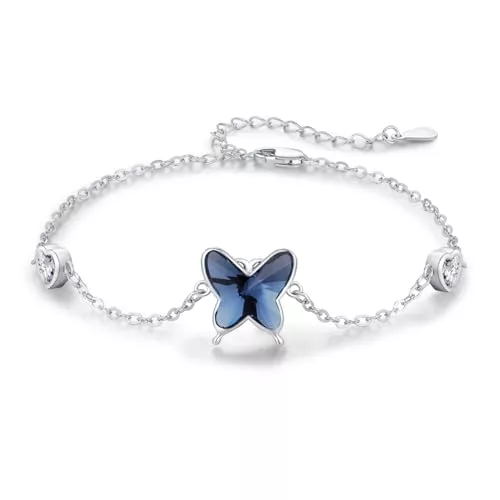 Midir&Etain Schmuck Midir&Etain Schmetterling Geschenke 925 Sterling Silber Blauer Kristall Schmetterlinge Armband Schmuck Geburtstags Geschenke für Damen
