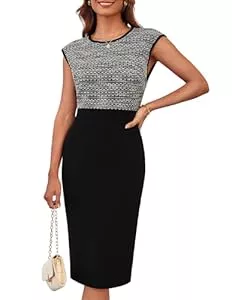 GRACE KARIN Freizeit GRACE KARIN Damen Rundhals Bodycon Kleid Vintage Flügelärmel Midikleid Formelle Business-Kleider für Frühling Sommer 2025