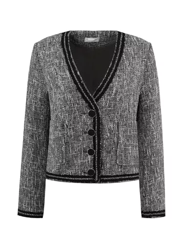 Hobemty Blazer Hobemty Damen Blazer Langarm Tweed Langarm Arbeit Büro Kurze Jacke