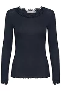 fransa Langarmshirts fransa FRHIZAMOND 2 Damen Longsleeve Langarmshirt Shirt Spitzendetails an den Ärmeln Saum Kragen Tight Fit mit Stretch