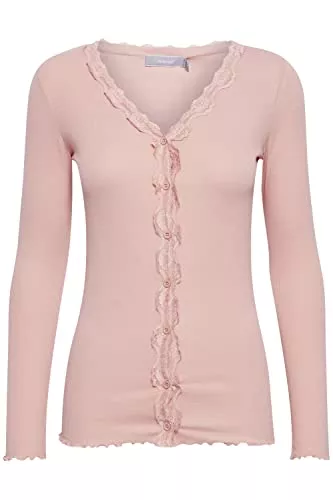 fransa Strickjacken fransa FRHIZAMOND Damen Strickjacke Feinstrick Cardigan Strickcardigan mit V-Ausschnitt und Spitzendetails and Ausschnitt und Knopfleiste