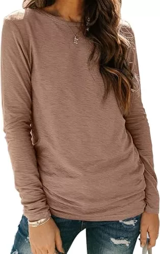 TrendiMax Langarmblusen TrendiMax Damen Langarmshirt Lässiges Basic T-Shirt Einfarbig Langarm Oberteile Tunkia Tops Casual Bluse Rundhals Tee Shirt