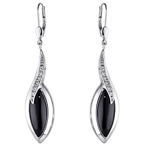 MATERIA by Matthias Wagner Uhren MATERIA Elegante Ohrringe Silber 925 schwarz - Damen Ohrhänger mit Onyx Edelstein Tropfen und Zirkonia SO-164