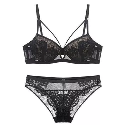 SWNN Unterwäsche & Dessous SWNN Dessous-Sets French Lace Ms. Sexy Deep V BH Raffen Sie den BH, bequem atmungsaktiv unter dicken dünnen Dessous (Größe 75B)