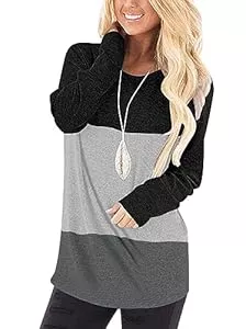 WNEEDU Langarmshirts WNEEDU Damen Langarm T-Shirt Leicht Oberteile Lose Langarmshirt Tunika Casual Bluse Rundhals Tops