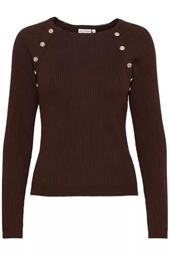 Pulz Jeans Pullover & Strickmode Pulz Jeans PZSARA Damen Strickpullover Feinstrick Pullover mit Rundhalsausschnitt und farblich abgesetzten Knöpfen im Schulterbereich