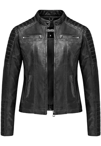 REPUBLIX Jacken REPUBLIX Damen Echtleder Jacke Biker Zipper Lederjacke RJ-8002