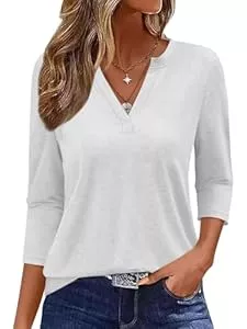 Onsoyours Langarmblusen Onsoyours Shirt Damen 3/4 Arm V-Ausschnitt Tshirt Sommer Einfarbig Leichte Tops Elegant Oberteil Basic Shirt