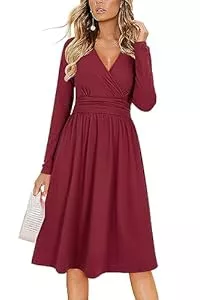 OUGES Freizeit OUGES Sommerkleid Damen Kurzarm V-Ausschnitt Knielang Blumenmuster Midi Kleid mit Taschen