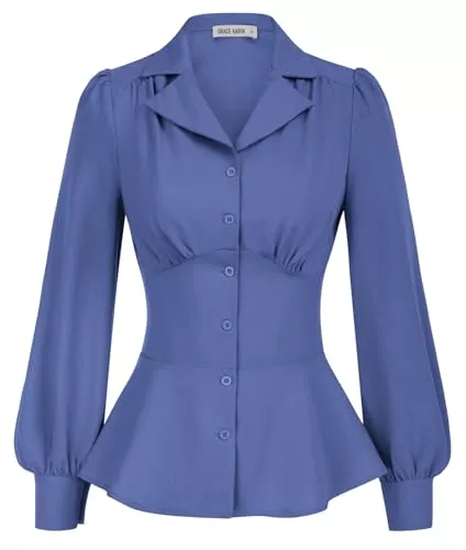 GRACE KARIN Langarmblusen GRACE KARIN Damen Casual Top Langarm Mittelalter Bluse Mode Oberteil