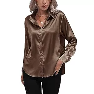 Kuukaas Langarmblusen Kuukaas Satin Bluse Damen Elegant Langarmhemd Damen mit Knöpfen Oberteil Tops Einfarbig