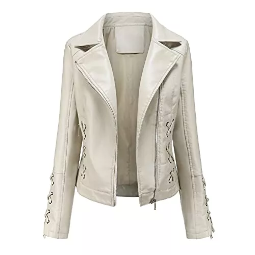 E-girl Jacken E-girl Damen Lederjacke Schlank Kurz Kunstleder Revers Jacket Reißverschluss Motorrad Jacke für Frühling und Herbst,C5091N