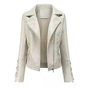 E-girl Jacken E-girl Damen Lederjacke Schlank Kurz Kunstleder Revers Jacket Reißverschluss Motorrad Jacke für Frühling und Herbst,C5091N