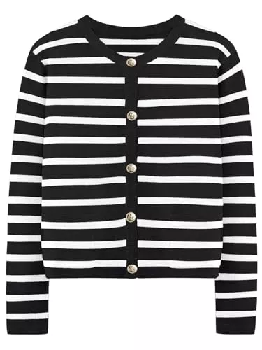 Muwodkdn Strickjacken Muwodkdn Strickjacke Damen Kurz Gestreifte Cardigan Open Front Rundhalsausschnitt Sweater Elegant Casual Strickcardigan Pullover Knöpfe Strickmantel