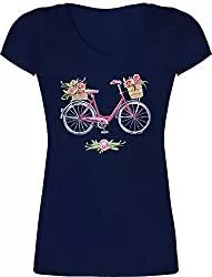 Shirtracer T-Shirts Shirtracer - Vintage - Vintage Fahrrad Wasserfarbe Blumen - Damen T-Shirt mit V-Ausschnitt