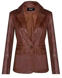 Infinity Leather Blazer Infinity Leather Klassischer Damen Blazer aus Echtem Leder mit Einem Knopf