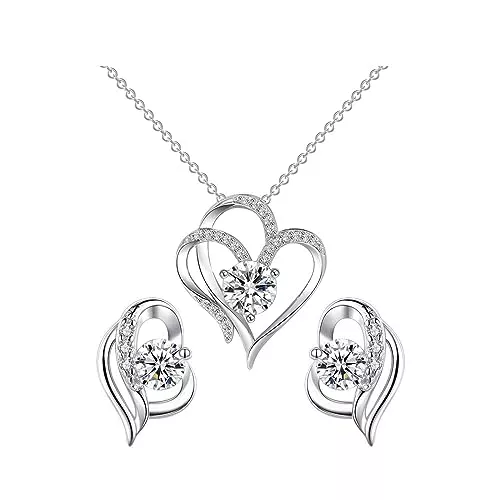 ankbrats Schmuck ankbrats Schmuckset Silber 925 Damen, Kette und Ohrringe Set mit Zirkonia, Hochzeitstag Geschenke für Frauen und Mädchen