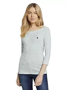 TOM TAILOR T-Shirts TOM TAILOR Damen Longsleeve mit Herz-Stickerei auf der Brust