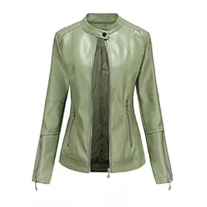 E-girl Jacken E-girl Damen Lederjacke Schlank Kurz Kunstleder Stehkragen Jacket Reißverschluss Motorrad Jacke für Frühling und Herbst,C258N