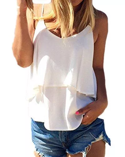 ZANZEA Tops ZANZEA Damen Ärmellos Chiffon Tank Tops V-Ausschnitt Party Sommer Weste Strand Oberteil