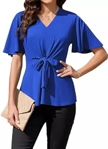 ArtJuly Kurzarmblusen ArtJuly Bluse Damen Sommer Wickelbluse Elegant Oberteile Glockenärmel Kurzarm V-Ausschnitt Tunika Top A-Linie Casual Shirts