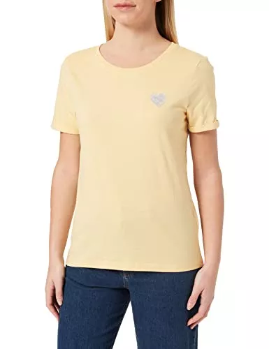 ONLY T-Shirts ONLY Damen Einfarbiges T-Shirt mit Brand Herz Basic Kurzarm Rundhals Top Shortsleeve Oberteil ONLKITA