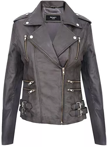 Infinity Leather Jacken Infinity Leather Damen Retro 100% Nappaleder Bikerjacke