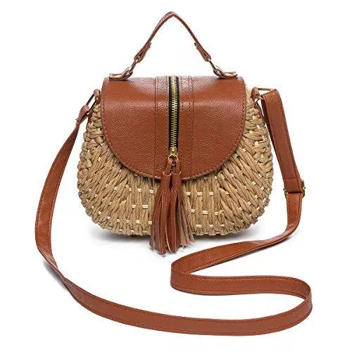 JOSEKO Taschen & Rucksäcke JOSEKO Frauen Stroh Tasche, Sommer Stroh Tasche Quaste Büttenpapier Gewebt Handtasche Strandurlaub Umhängetasche für Reisen Täglichen Einkauf(Braun)