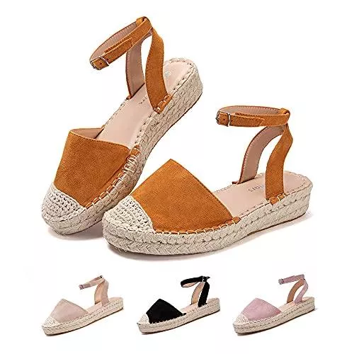 Hitmars Sandalen & Slides Plateau Sandalen Damen Espadrilles mit Keilabsatz Keilsandalen Absatz Espandrillos Sommer Frauen Schuhe Geschlossene Schwarz Braun Grau 36 EU-43 EU