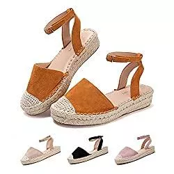 Hitmars Sandalen & Slides Plateau Sandalen Damen Espadrilles mit Keilabsatz Keilsandalen Absatz Espandrillos Sommer Frauen Schuhe Geschlossene Schwarz Braun Grau 36 EU-43 EU