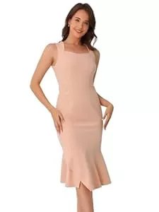 Allegra K Cocktail Allegra K Ärmelloses Kleid für Damen, Weihnachtskostüme, Cocktailkleid, herzförmiger Ausschnitt, figurbetontes Fischschwanz-Rüschenkleid