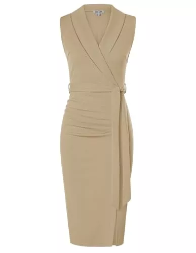 GRACE KARIN Cocktail GRACE KARIN Damen Wickelkleid V-Ausschnitt Elegant Festliche Kleider Cocktail Party Formelle Business Kleid mit Gürtel