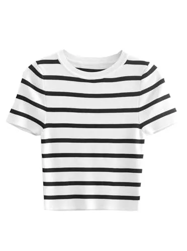 Avanova T-Shirts Avanova Gestreiftes Crop-Top, kurzärmelig, Rundhalsausschnitt, für Damen
