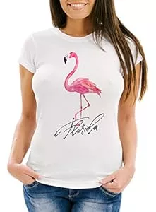 Neverless T-Shirts Neverless Cooles Damen T-Shirt Flamingo Seepferdchen Watercolor Slim Fit