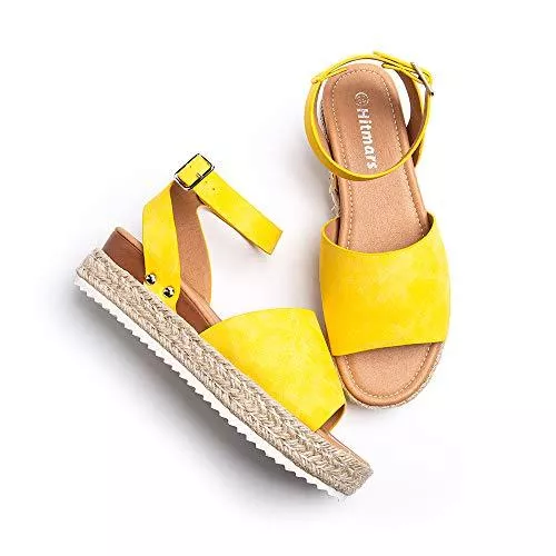 Hitmars Hausschuhe Plateau Sandalen Damen Espadrilles Casual Keilsandalen Frauen Sommer Faux Leder mit Knöchelriemen 5 CM Schwarz Braun Khaki Leopard Größe 35-43